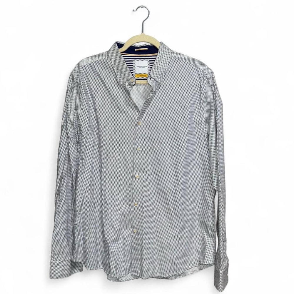 Denim & Flower Ricky Singh Men’s Blue and White Button Down Dress Shirt Size XL